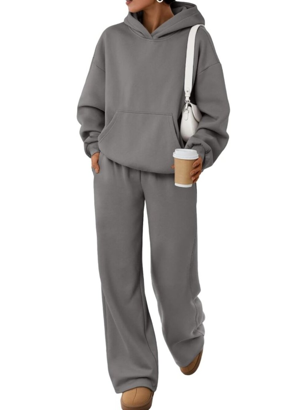 Chic Women's Oversized Hoodie & Wide Leg Pants 2-Piece Lounge Set - Trendy